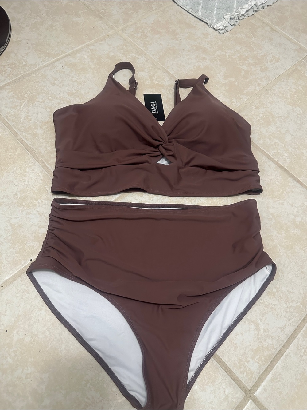 Women's Brown Twist-Front High Waist Bikini Set NWT
